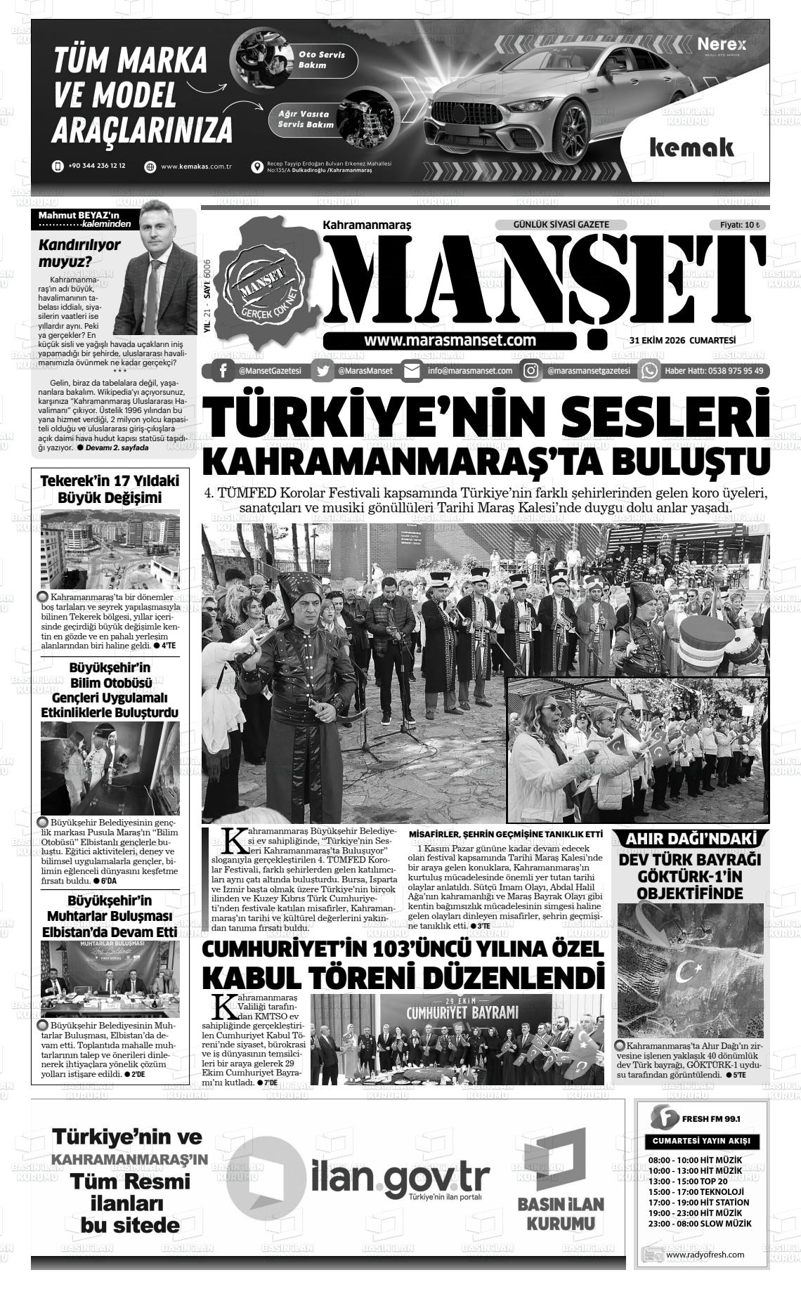 KAHRAMANMARAŞ MANŞET